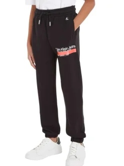 Jogging en coton noir uni avec nom de la marque inscrit sur la jambe gauche