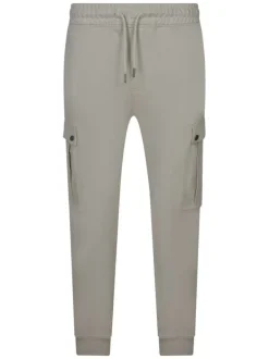 Jogging beige uni avec une coupe droite et deux poches latérales
