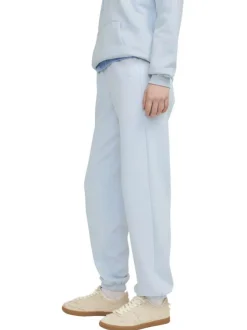 Jogging en coton mélangé bleu ciel uni à coupe slim fit et à taille élastiquée