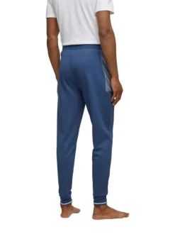 Jogging en coton mélangé bleu uni avec une coupe slim et un lien de serrage