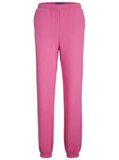 Jogging en coton mélangé rose uni avec une coupe slim fit et à taille élastiquée