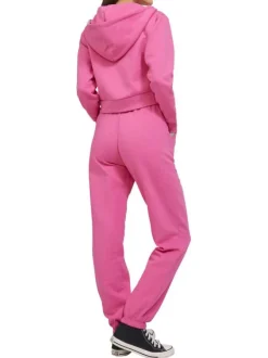Jogging en coton mélangé rose uni avec une coupe slim fit et à taille élastiquée