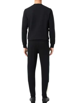Jogging en coton noir uni à coupe slim avec une bande sur les côtés