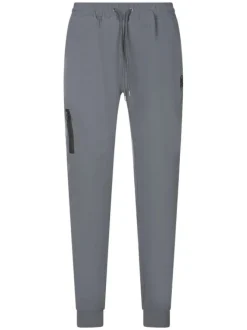 Jogging gris uni à coupe slim avec multiples poches et broderie noire