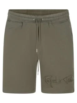 Jogging kaki uni avec une coupe droite et une taille élastiquée