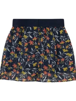 Jupe courte marine fleurie avec une coupe courte et liserés lurex