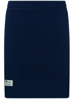 Jupe courte marine unie avec logo multicolore coupe droite