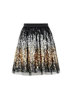 Jupe courte noire en tulle avec sequins dorés et argentés all-over