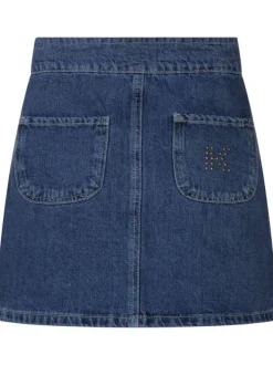 Jupe indigo unie avec une coupe courte arrivant aux genoux