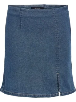 Jupe courte ajustée bleue unie en coton mélangé avec taille élastiquée