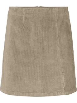 Jupe courte beige uni avec une coupe droite et une fermeture zippée