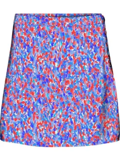 Jupe courte bleue imprimé floral avec une coupe droite