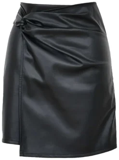 Jupe courte croisée noire unie avec une coupe ajustée et fermeture zippée