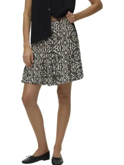 Jupe courte écrue à motifs avec un lien à nouer et une taille élastiquée