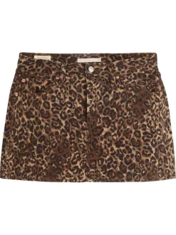 Jupe courte en coton avec un imprimé fantaisie léopard et patch de la marque