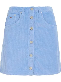 Jupe courte en coton bleu ciel en velours avec une coupe droite