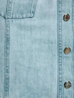 Jupe courte en coton bleue claire unie pourvue d'une coupe slim