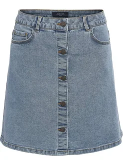 Jupe courte en coton mélangé bleue effet délavé avec une coupe trapèze