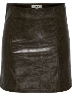 Jupe courte en coton mélangé marron unie avec une coupe droite