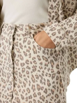Jupe courte en coton à motif léopard imprimé avec une fermeture à boutons