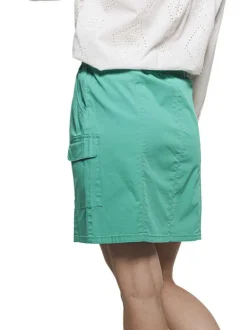 Jupe courte en coton verte unie avec coupe droite et ceinture élastiquée