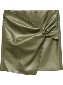 Jupe courte kaki uni avec fermeture à glissière et effet drapé