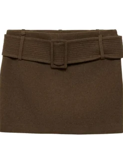 Jupe courte kaki unie à coupe mini-jupe avec ceinture et boucle ton sur ton
