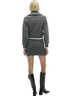 Jupe courte noire d'aspect chiné avec taille élastiquée en mailles