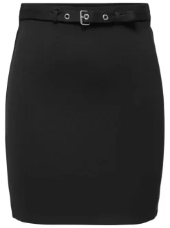 Jupe courte noire unie avec une coupe moulante et une taille élastiquée