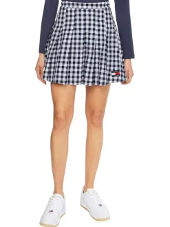 Jupe courte Pleated Mini Skirt en coton blanche vichy avec une coupe évasée