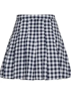Jupe courte Pleated Mini Skirt en coton blanche vichy avec une coupe évasée