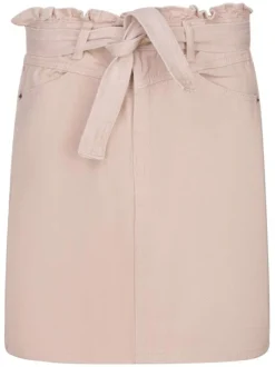 Jupe courte rose en jean coupe droite avec 4 poches