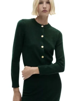 Jupe crayon longue verte unie en laine avec une taille élastiquée