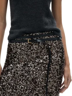 Jupe longue anthracite avec sequins all-over à coupe droite et zip