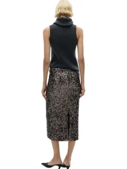 Jupe longue anthracite avec sequins all-over à coupe droite et zip