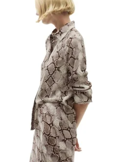 Jupe longue beige à imprimé serpent all-over et à coupe droite