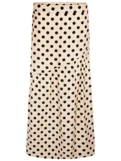 Jupe longue beige à motifs pourvu d'une coupe évasée et d'une taille haute