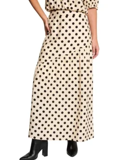 Jupe longue beige à motifs pourvu d'une coupe évasée et d'une taille haute