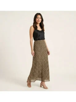 Jupe longue beige pourvu de motif animalier avec une coupe fluide
