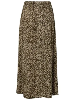 Jupe longue beige pourvu de motif animalier avec une coupe fluide