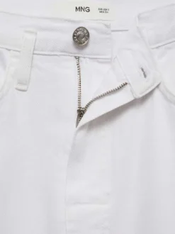 Jupe longue en coton blanche en jean avec une coupe midi et une fente