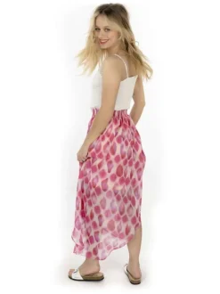 Jupe longue Feeling rose imprimé abstrait avec une coupe asymétrique