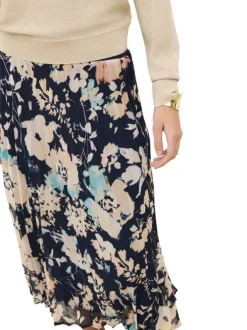 Jupe longue marine avec des motifs floraux et une coupe fluide