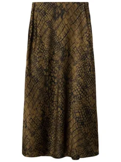 Jupe longue marron imprimée à motif crocodile avec une coupe évasée