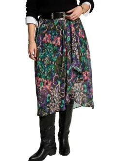 Jupe longue multicolore à imprimé arabesque et à taille élastiquée