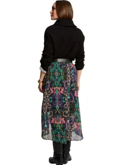 Jupe longue multicolore à imprimé arabesque et à taille élastiquée