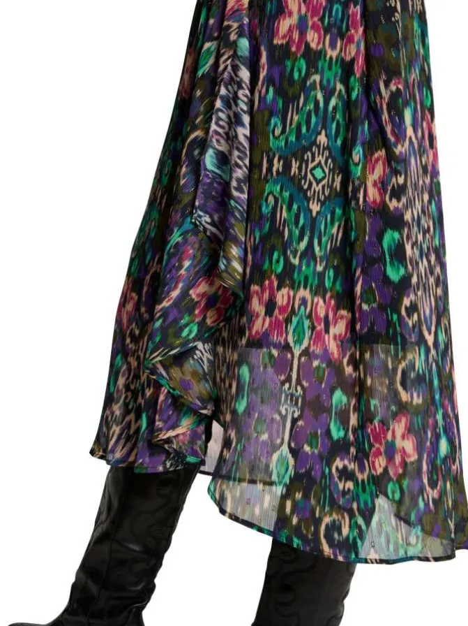 Jupe longue multicolore à imprimé arabesque et à taille élastiquée