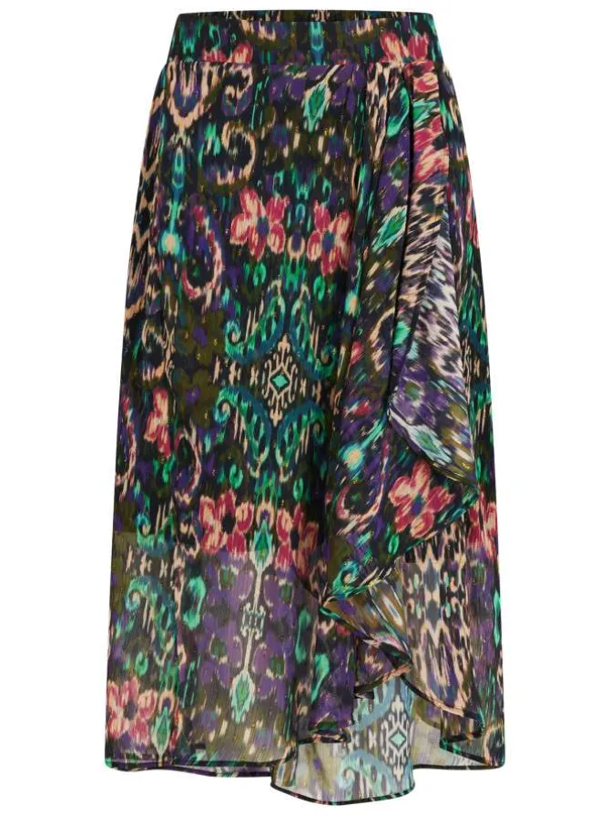 Jupe longue multicolore à imprimé arabesque et à taille élastiquée
