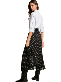 Jupe longue multicolore à pois blancs et taille élastiquée en voile