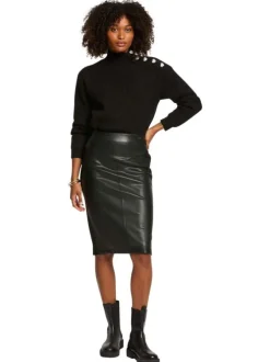 Jupe longue noire bi-matière coupe crayon avec fermeture zippée sur le côté